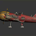 Red Yellow Futuristic Aircraft With Multiple Propellers Cockpit And Unique Design