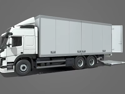 White Refrigerated Box Truck With Open Rear Door And Loading Ramp 3d model