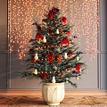 Festive Decorated Tree With Red Green Ornaments White Accents And String Lights