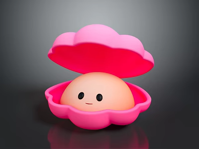 Cute Smiling Clam Inside Open Pink Shell with Happy Face and Egg Shaped Body 3d model