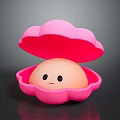 Cute Smiling Clam Inside Open Pink Shell with Happy Face and Egg Shaped Body