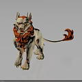 Mythical White Lion With Horns Red Mane And Curled Red Tail Figure