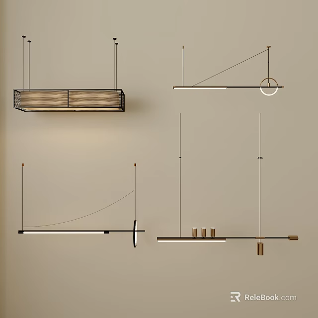 Modern Minimalist Pendant Lights With Sleek Metal Frames And Geometric Design Elements 3d model