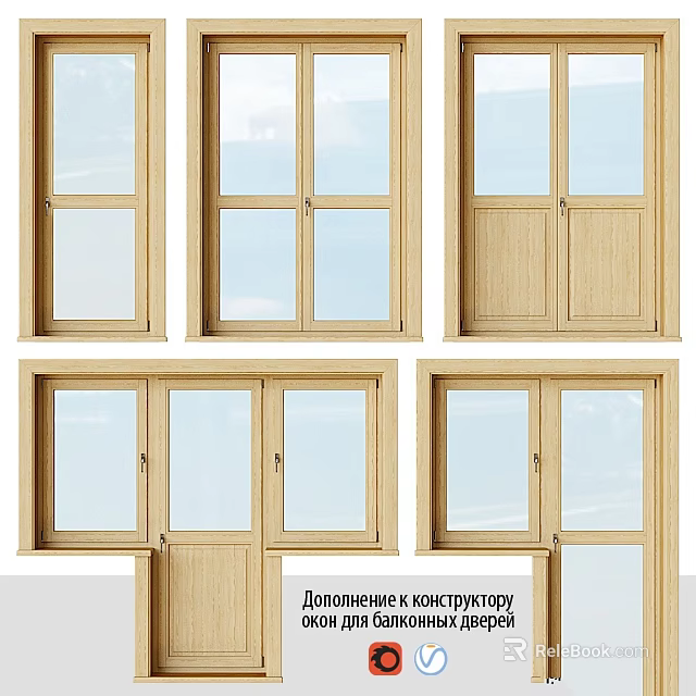 Various Wooden Window Designs With Different Frame Styles And Glass Panels 3d model 