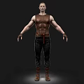 Muscular Man In Brown Leather Vest And Black Pants Standing With Arms Outstretched