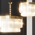 Elegant Modern Crystal Chandeliers With Golden Frame And Transparent Strips Illuminated Brightly
