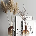 Decorative Ornament Set With Pampas Grass Twigs Picture Frames And Vases 3d model