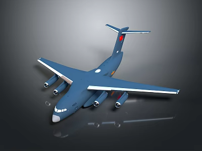 Blue Military Transport Aircraft Model With Four Engines And Red Tail Logo 3d model