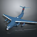 Blue Military Transport Aircraft Model With Four Engines And Red Tail Logo