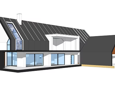 Modern Detached House Exterior With Sloped Roof Large Glass Windows And Geometric Design 3d model