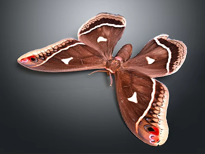 Brown Butterfly With White Spots Black Stripes And Red Eye Like Patterns On Wings 3d model