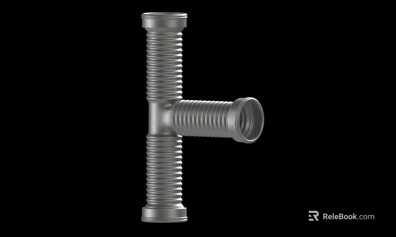 T Shaped Industrial Metal Pipe With Corrugated Surface And Durable Structure 3d model