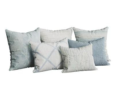 Soft Blue And White Decorative Pillows With Textured Weave And Cross Patterns 3d model