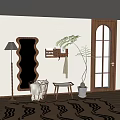 Middle-ancient full-body mirror shoe-changing stool 3d model