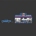 Modern Blue Mobile Plumbing Service Vehicle With Red Awning And Tables Chairs
