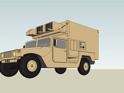 Khaki Military Off Road Vehicle With Roof Equipment And Utility Design 3d model