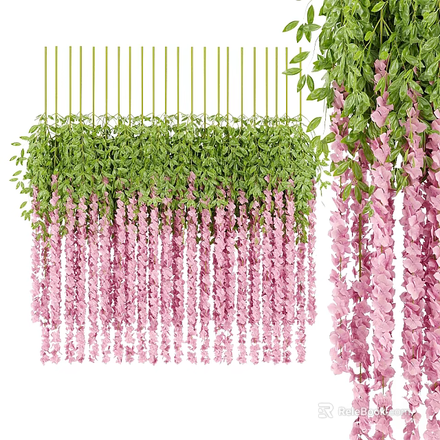 Decorative Ornament Set with Hanging Green Plants and Pink Flower Vines for Home Decor 3d model 
