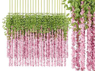 Decorative Ornament Set with Hanging Green Plants and Pink Flower Vines for Home Decor 3d model