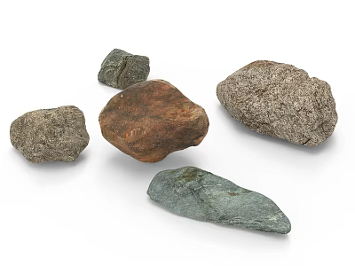 Natural Stones With Various Colors Shapes And Textured Surfaces On White Background 3d model