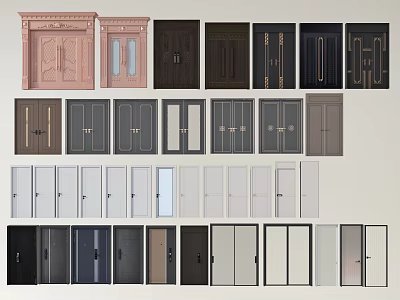 Swing Doors With Various Designs Colors And Panel Styles For Home Interior 3d model