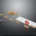 Set Of Wooden Blocks Green Plastic Components White Long Board And Red No Sign