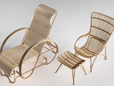 Modern Wicker Lounge Chair With Matching Ottoman And Stylish Side Seating 3d model