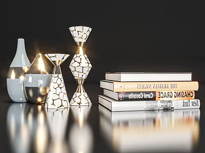 Modern Elegant Decorative Ornament Set With Vase Candle Holder Hourglass And Books 3d model