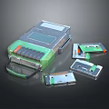 Green Retro Handheld Digital Game Console With Multiple Game Cartridges And Accessories