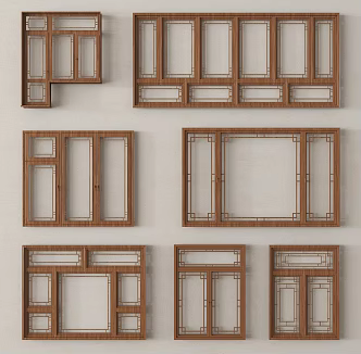 New Chinese-style window combination casement window floor-to-ceiling window 3d model