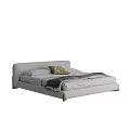 Modern Gray Double Bed With Minimalist Headboard Green Pillow And Cozy Bedspread
