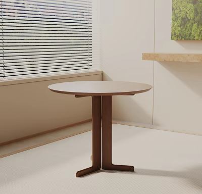 Round Wooden Side Table In Living Room Interior With Natural Wood Tone And Window Blinds 3d model