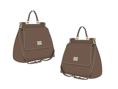 Elegant Brown Leather Handbags with Double Handles Metal Hardware and Square Decor 3d model
