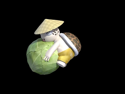 Game Movie Character Wearing Straw Hat Carrying Big Cabbage With Turtle Shell 3d model