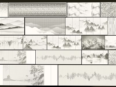 Traditional Chinese Background Wall With Landscape Paintings Bamboo And Ink Art Designs 3d model