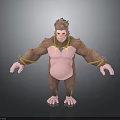 Gorilla 3D Model with Brown Fur Pink Belly Yellow Arm Straps Standing Pose Neck Decor