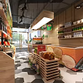 Supermarket Grocery Interior With Shelves Counter Display Various Beverages And Packaged Goods