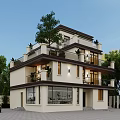 Modern Detached Villa Exterior with Multiple Balconies Large Windows Lush Trees and Driveway
