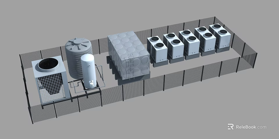 Industrial Equipment Facility With Cooling Towers Water Storage Tanks And Units 3d model 