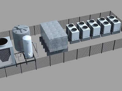 Industrial Equipment Facility With Cooling Towers Water Storage Tanks And Units 3d model