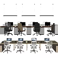 Modern Office Desks Setup With Computers Ergonomic Chairs And Hanging Lights 3d model