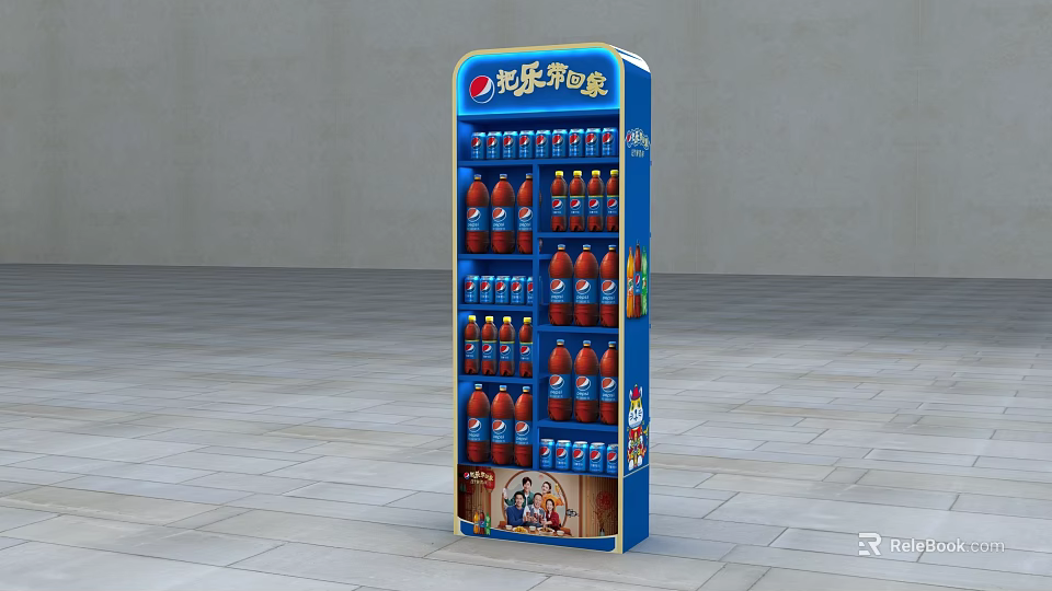 Mall Store Beverage Display Rack With Multiple Bottled Drinks And Blue Design 3d model
