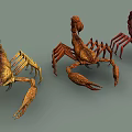 Three Different Colored Reptile Scorpions with Curved Tails and Claws