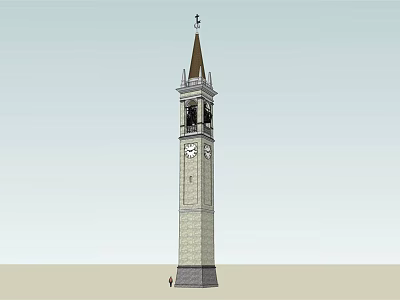 Tall Classical Clock Tower With Stone Brick Structure Spire And Clock Faces 3d model