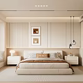 Modern Bedroom Interior Design With Upholstered Bed Nightstands Framed Art And Recessed Lighting