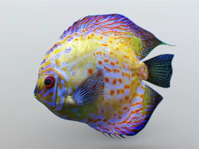 Vibrant Freshwater Discus Fish With Colorful Spots Stripes And Red Eyes 3d model