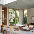 Modern Living Room Interior With Large Windows Palm Trees White Sofa And Pendant Lights