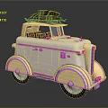 Vintage Cream Car With Classic Design And Luggage On Roof