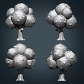 Cartoon Style Arbor Trees With Green Canopies And Brown Trunks In 3D Render