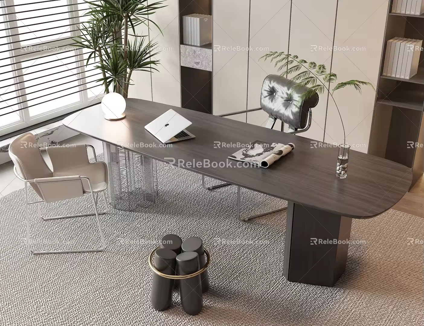 Desk and Chair Combination Desk Single Chair Stool Desk Ornaments 3d model