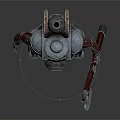 Steampunk Robot Character With Wooden Barrel Body Metal Armor And Axe Weapon
